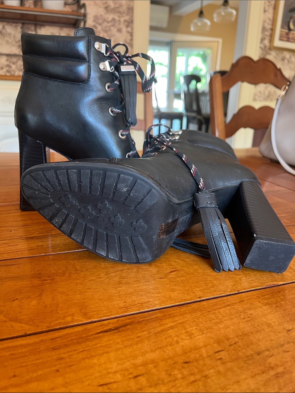 Sam Edelman Black Leather Lace-Up Ankle Boots with Tassels - Picture 7 of 7